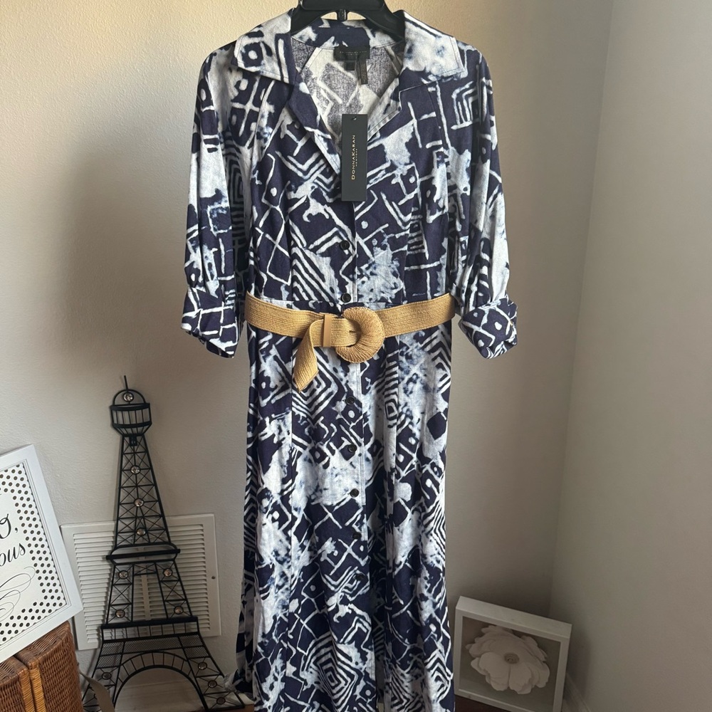 NWT Donna Karan New York LINEN-BLEND PRINTED MIDI SHIRT DRESS Sz 6 - Picture 9 of 16